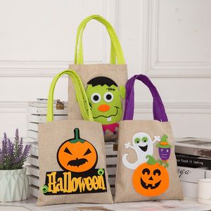 Halloween Cartoon Présent Wraps Trick or Treat Sacs Sorcière Citrouille Bonbons Sacs À Main Toile De Jute Sac Fourre-Tout Réutilisable Emballage Cadeau Enfants Fête Décoration TR0098