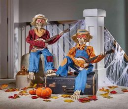 Halloween Christmas Decoration Animated Banjo Skeleton Band Hars Ornament Lighted Skull Guitar Duelling Houndecoration Accessories 7327183