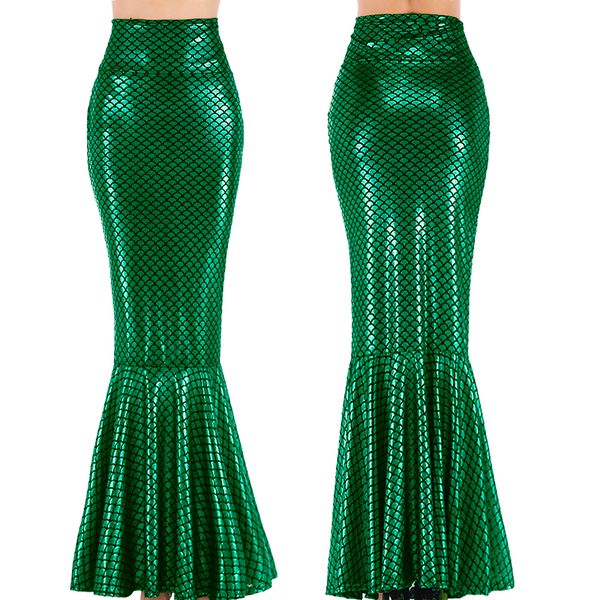 Halloween Christmas Party High Taist Green Fish Scale Sequin Maxi Women Sirène Tai-Tail jupes
