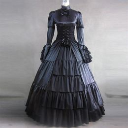 Halloween Classique Gothique Période Victorienne Mascarade Robe De Soirée Automne Manches Longues Cour Européenne Princesse Robe De Bal Historique 4272T