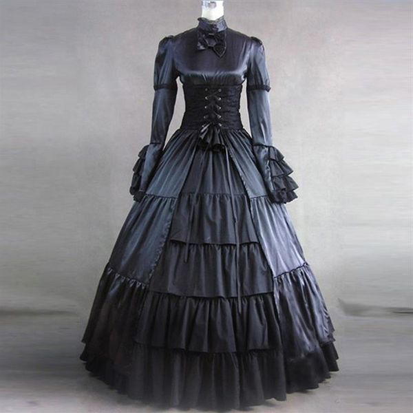 Halloween Classique Gothique Période Victorienne Mascarade Robe De Soirée Automne Manches Longues Cour Européenne Princesse Robe De Bal Historique 4249p