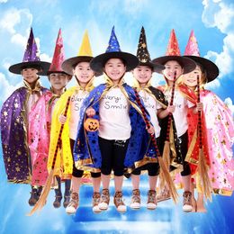 Halloween Cloak Cap Party Cosplay Prop voor Festival Fancy Jurk Kinderen Kostuums Heks Wizard Toga Robe en Hats Kostuum Cape Kids door DHL