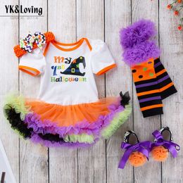 Vêtements d'Halloween Vêtements pour enfants fille bébé manche courte dessin animé robe de citrouille