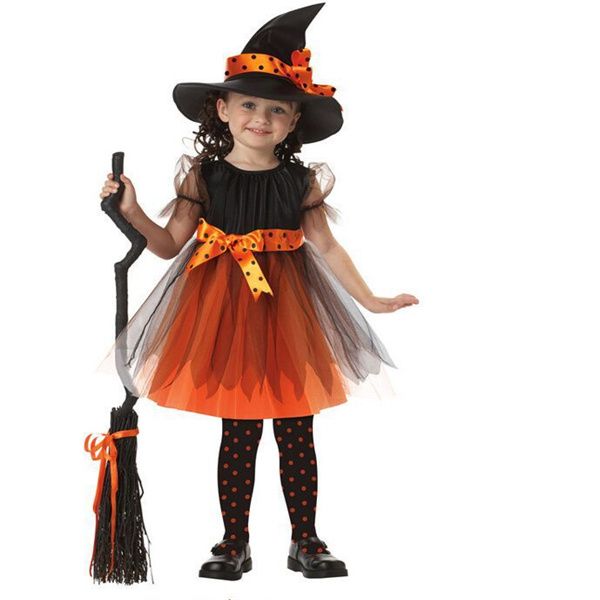 Ensemble de vêtements d'halloween, Costume de sorcière Cosplay, robe pour bébé fille et adolescent, ensemble de vêtements pour nourrissons, chapeau, sac citrouille, collants