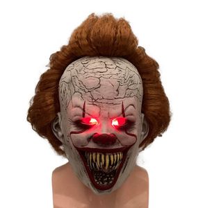 Halloween clown masker cosplay horror eng pennywise joker clown rubber maskers met led oog voor carnaval kostuum feest rekwisieten menselijk skelet volwassen masker