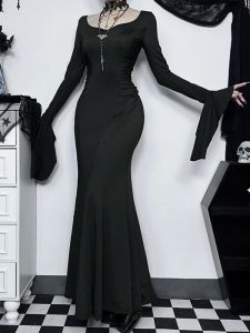 Halloween Cos Morticia elegante gotische jurk voor dames Adams Family geïnspireerd woensdag slanke zomerzeemeermin