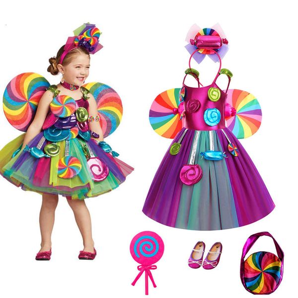 Halloween Cosplay Children Gauze Candy Princess Dress Kids Carnival Party Party With Bandband