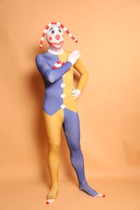 Halloween cosplay couleur bloc clown drôle Catsuit Costume Lycar spandex complet du corps Zentai costume scène costumes club fête combinaison