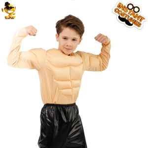 Halloween Cosplay Músculos de pecho falso ABS falsos Camiseta Muscle Funny Boy Disfraz de ropa para niños