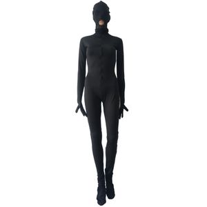 Cosplay de Halloween Cremallera frontal de 3 vías Unitard Catsuit Spandex Zentai Body Disfraz máscara extraíble ojos abiertos con malla y boca