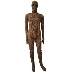 Halloween cosplay luipaard kleur Spandex jumpsuit Volledige bodysuit met borstrits afneembaar masker open mesh ogen gat voeten handen