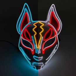 Halloween Cosplay Party LED Light Up Mask Colorfle Neon Light El Mask Japanese Anime Fox Mask Glow in the Dark DJ Club Props HKD230810