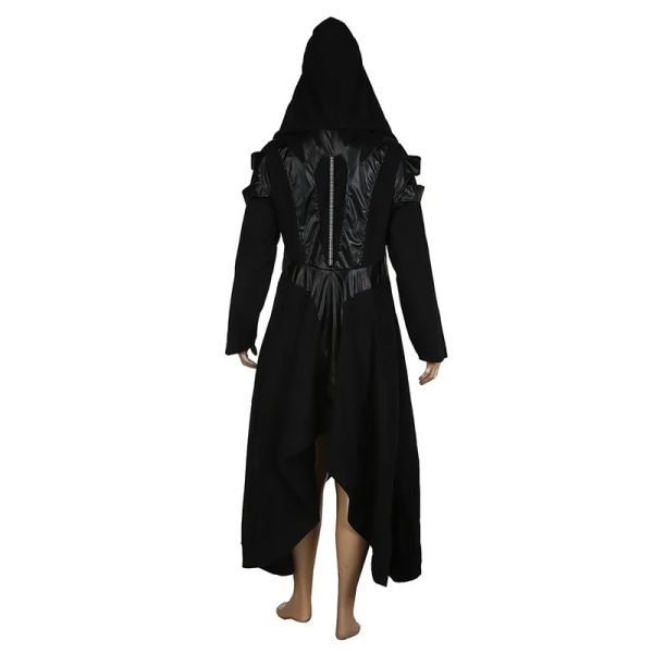 Halloween Cosplay Steampunk Assassin Elfes Pirate Costume Adultes Femmes Black Long Hooded Veste gothique en cuir Armure Mabères 5xl