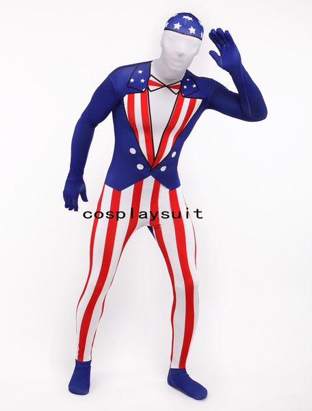 Halloween cosplay drapeau des états-unis Costume de Catsuit drôle Lycar spandex corps Zentai Costume costumes de scène combinaison de fête en club