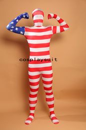 Halloween cosplay USA drapeau américain drôle Catsuit Costume Lycar spandex Body Zentai costume costumes de scène club party jumpsuit