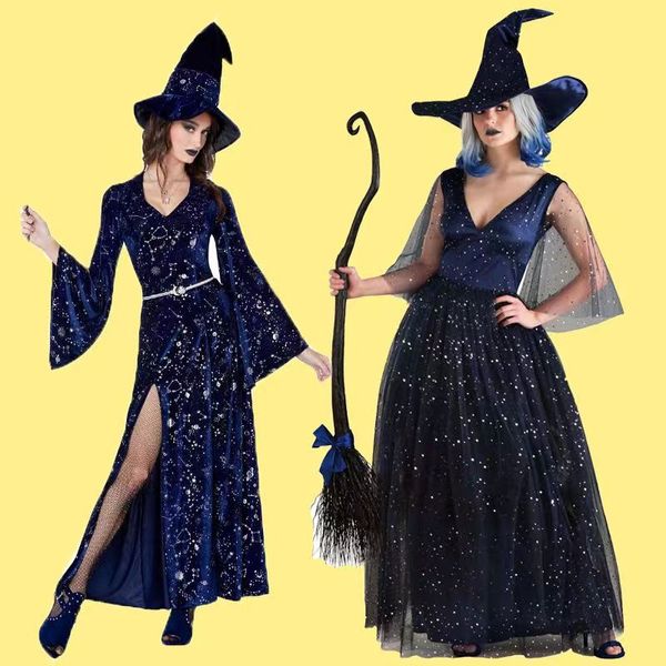 Costume d'halloween pour adulte, chapeau de sorcière démon magique, personnalité à la mode, COS, robe de tempérament Sexy, plus chapeau