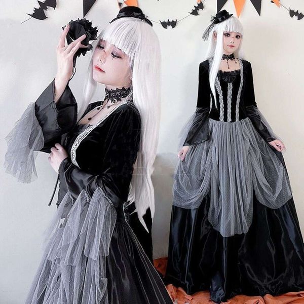 Disfraz de Halloween Adulto Bruja Palacio Princesa Oscura Reina Vestido Largo Madrastra Fiesta del Té Foto Personal