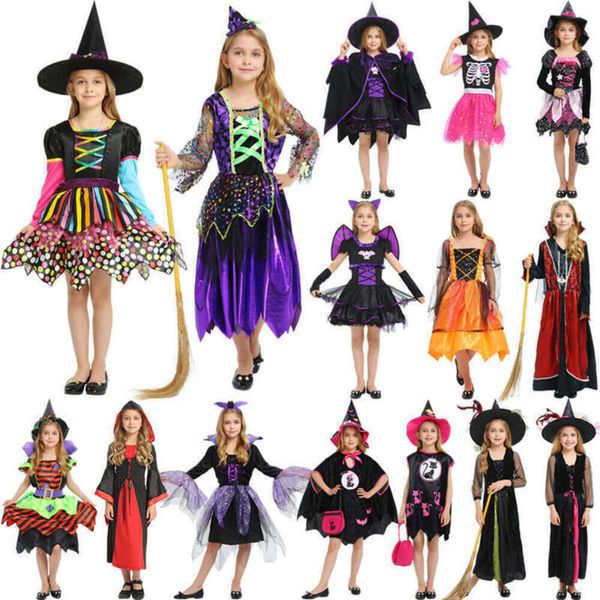 Costume d'Halloween Costume de spectacle de reine venimeuse pour enfants et femmes Costume de spectacle de sorcière vampire pour filles Horreur Halloween