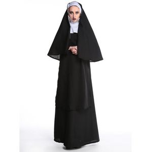 Vêtements de costumes d'Halloween pour adultes Christian Nun Cosplay Cloak Black Robe Cape Party Vintage Clothing Festival Costume Priest Cape