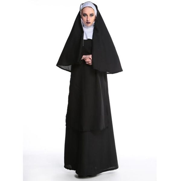 Ropa de vestuario de Halloween para adultos Cosplay de cosplay de cosplay Black Dress Cape Party Festival Vintage Festival Sacerdote Capa