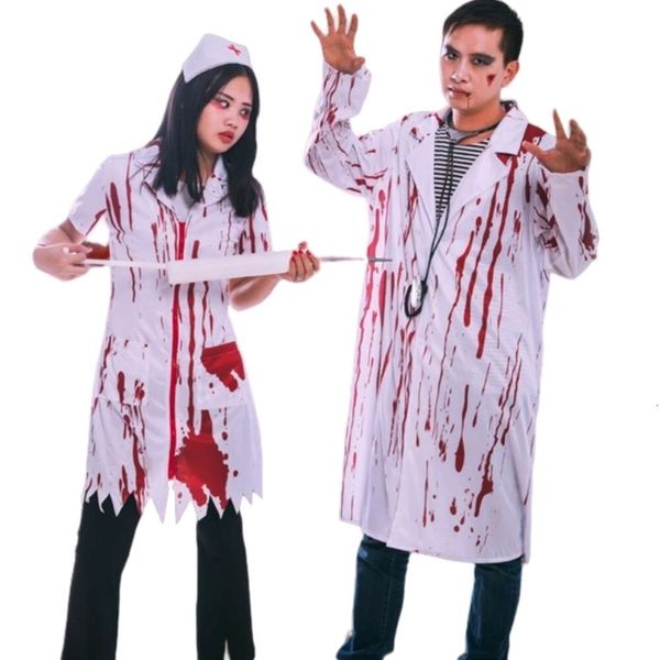 Costume d'Halloween Costume de Cosplay Droit Halloween Cosplay Terreur Sanglante Infirmière Médecin Vêtements Vêtements de Bal pour Hommes et Femmes