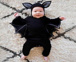 Halloween -kostuum voor peuterjongen meisje romper ins kind grappige hatbat pruik jumpsuit outfit baby nieuw geboren slaapsuit algehele doek h0914614168