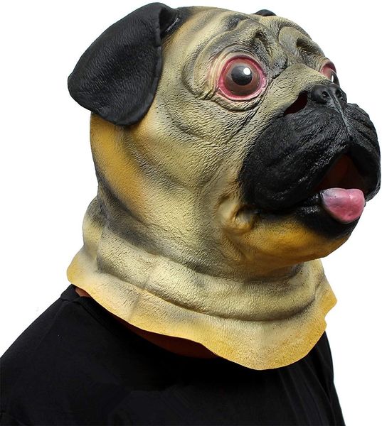 Fiesta de disfraces de Halloween Cabeza de animal Máscara de látex Perro Pug Carga gratis