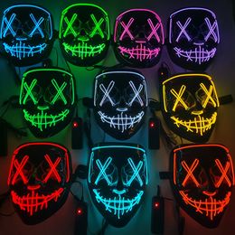 Accessoires de Costume d'halloween, masque lumineux effrayant à LED, fête lumineuse scintillante, néon EL Wire, masques d'horreur Cosplay, décor HY0030
