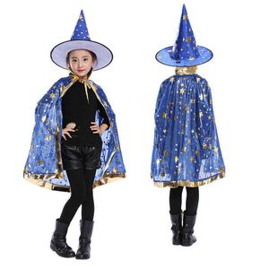 Costume d'Halloween Cape en satin avec chapeau pour enfants garçons sorcier et filles sorcière cosplay fête d'Halloween Q0910