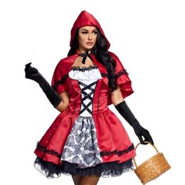 Disfraz de Halloween Disfraz de Cosplay de diseñador para Mujer Disfraz de Halloween Cuentos de Hadas para Adultos Disfraz de Juego de Roles Estampado Disfraz de Gorro Rojo