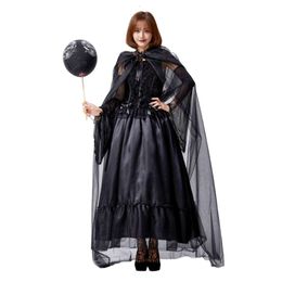 Halloween kostuum vrouwen ontwerper cosplay kostuum Halloween make-up bal kostuum tule lange mantel donkere heks Cos kasteel koningin hofjurk kleur