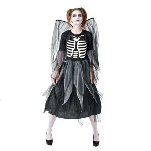 Costume d'Halloween pour femme - Assortiment de costumes de cosplay de créateur - Costume de fête de carnaval d'Halloween - Adulte - Squelette de zombie imprimé - Combinaison d'ange déchu - Jupe en gaze