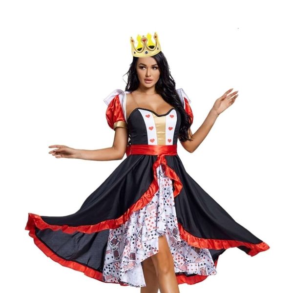 Disfraz de Halloween Mujer Diseñador Disfraz de Cosplay Disfraces de Halloween Mantón pequeño Reina Roja Falda Grande Disfraces de Escenario Letrero de póquer Vestido de Reina