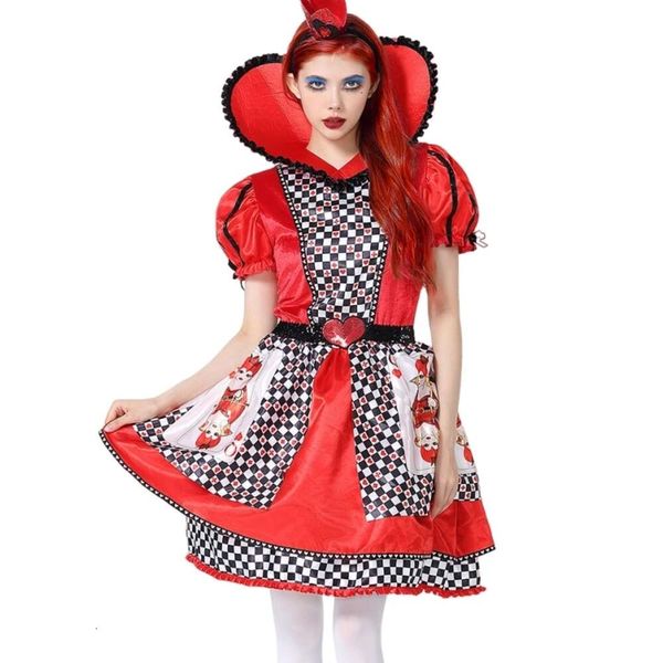 Costume d'Halloween Costume de cosplay de créateur pour femme Costume d'Halloween Nouveau produit Reine des coeurs Cosplay Alice au pays des merveilles Jupe de poker