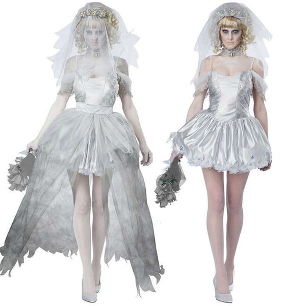 Costumes d'Halloween Cos Horreur Sexy Drôle Adultes Et Enfants Costume D'Halloween Nouveau Crâne De Terreur Fantôme Gris Fantôme Mariée Zombie Costume Spectacle De Nuit Costume De Scène DS