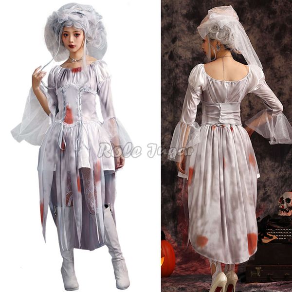 Costumes d'halloween pour femmes et filles, robe grise en maille de mariée fantôme d'horreur, Costume de carnaval de Vampire pour hommes et garçons, Costume de Cosplay sur scène