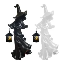 Halloween Cracker Barrel Ghost Witch Messenger w / Lantern Ghost Statue Ornement