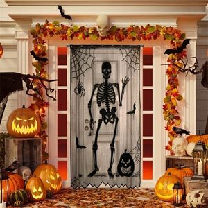 Halloween rampant fantôme dentelle rideaux Halloween porte fenêtre décoration pour la maison effrayant crâne noir rideaux horreur maison fête 220815