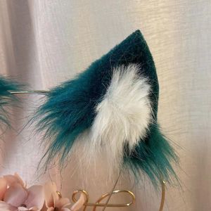 Halloween Custom Animal Ear Kc Animal Tail Wolf Cat Fox Hair Hair Hair Coil Clip Coil Ornement Green foncé