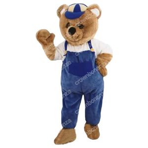 Halloween personnalisé ours brun portant une salopette bleue mascotte Costume déguisement carnaval fête d'anniversaire en peluche costume