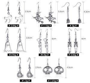 Halloween Dangle Oorbellen Retro Skelet Vleermuis Spin Pompoen Ghost Vormige Oorbel Voor Vrouwen Meisje Feest Vakantie Sieraden Supply