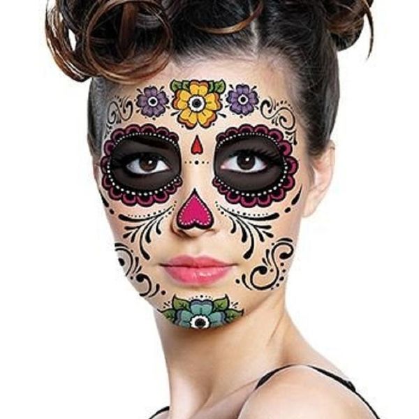 Halloween jour des morts Dia de los Muertos masque facial autocollant de tatouage imperméable pour mascarade fête beauté maquillage du visage