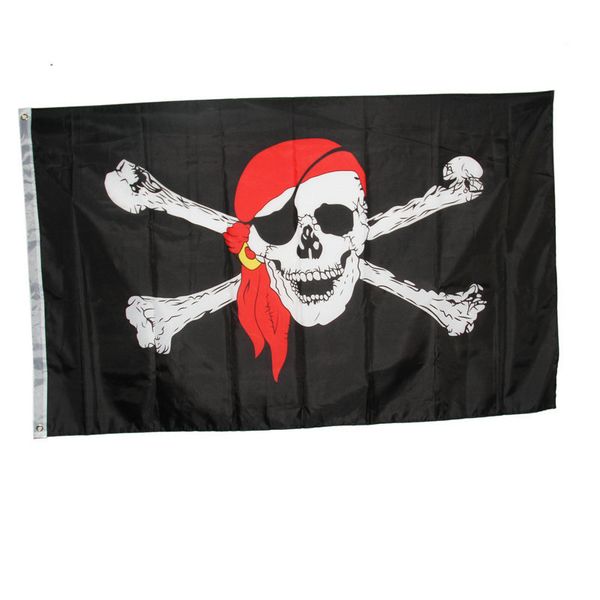 Banderas decorativas de Halloween, bandera pirata de huesos, Bandera de calavera negra, bandera de tibias cruzadas, pancarta de bufanda roja de poliéster