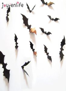 Halloween -decoratie 12 stcs 3d zwarte PVC bat diy decor muursticker Halloween feestbar stickers enge Halloween Party Decoration5820292
