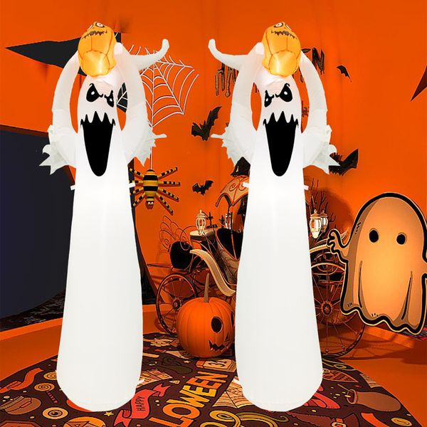 Disfraz de decoración de Halloween, pequeña calabaza fantasma brillante con árboles de fantasmas blancos claros, decoraciones inflables para jardín, modelo inflable