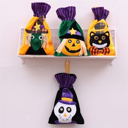 Sac à bonbons à cordon de serrage, décoration d'halloween, sac cadeau Non tissé pour enfants, crâne de sorcière, citrouille, chat noir, décor de fête créatif et amusant