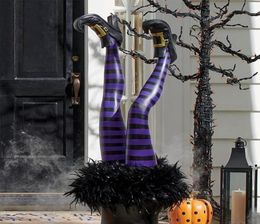 Halloween Decoration Evil Witch -benen steunt ondersteboven tovenaarsvoeten met bootbelang ornament voor voortuin Lawn28132164316344