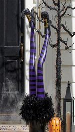 Halloween Decoration Evil Witch Legs Props Upside Down Wizard Feet with Boot Stack Ornement for Front Yard Lawn28132163680580