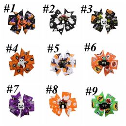 Halloween Decoratie Grosgrain Lint Haarelastiekjes Voor Baby Meisjes Ghost Pompoen Pinwheel Haarspeldjes Haaraccessoires 3 inch