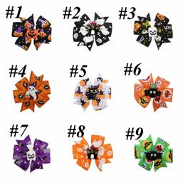 Halloween Decoratie Grosgrain Lint Haarelastiekjes Voor Baby Meisjes Ghost Pompoen Pinwheel Haarspeldjes Haaraccessoires 3 inch CPA5923 JN13